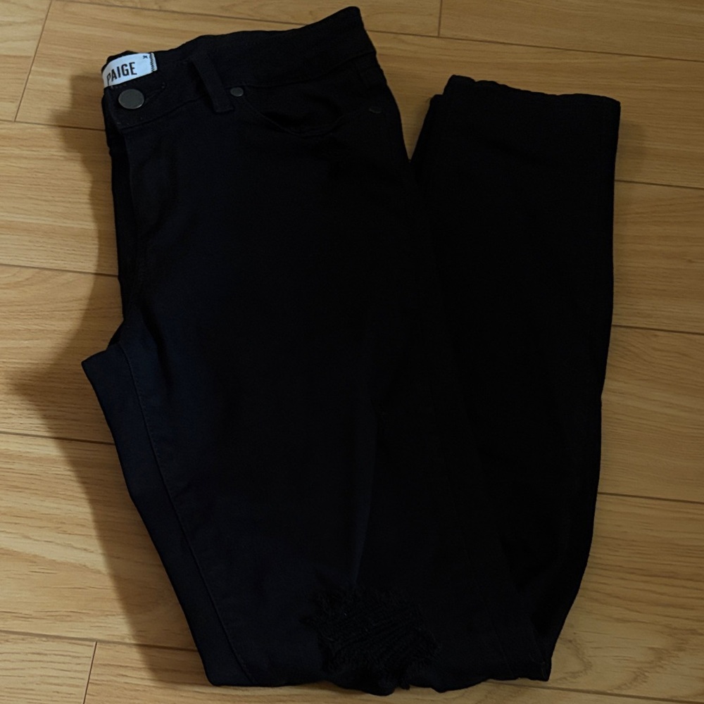 PAIGE Black Distressed Skinny Jeans